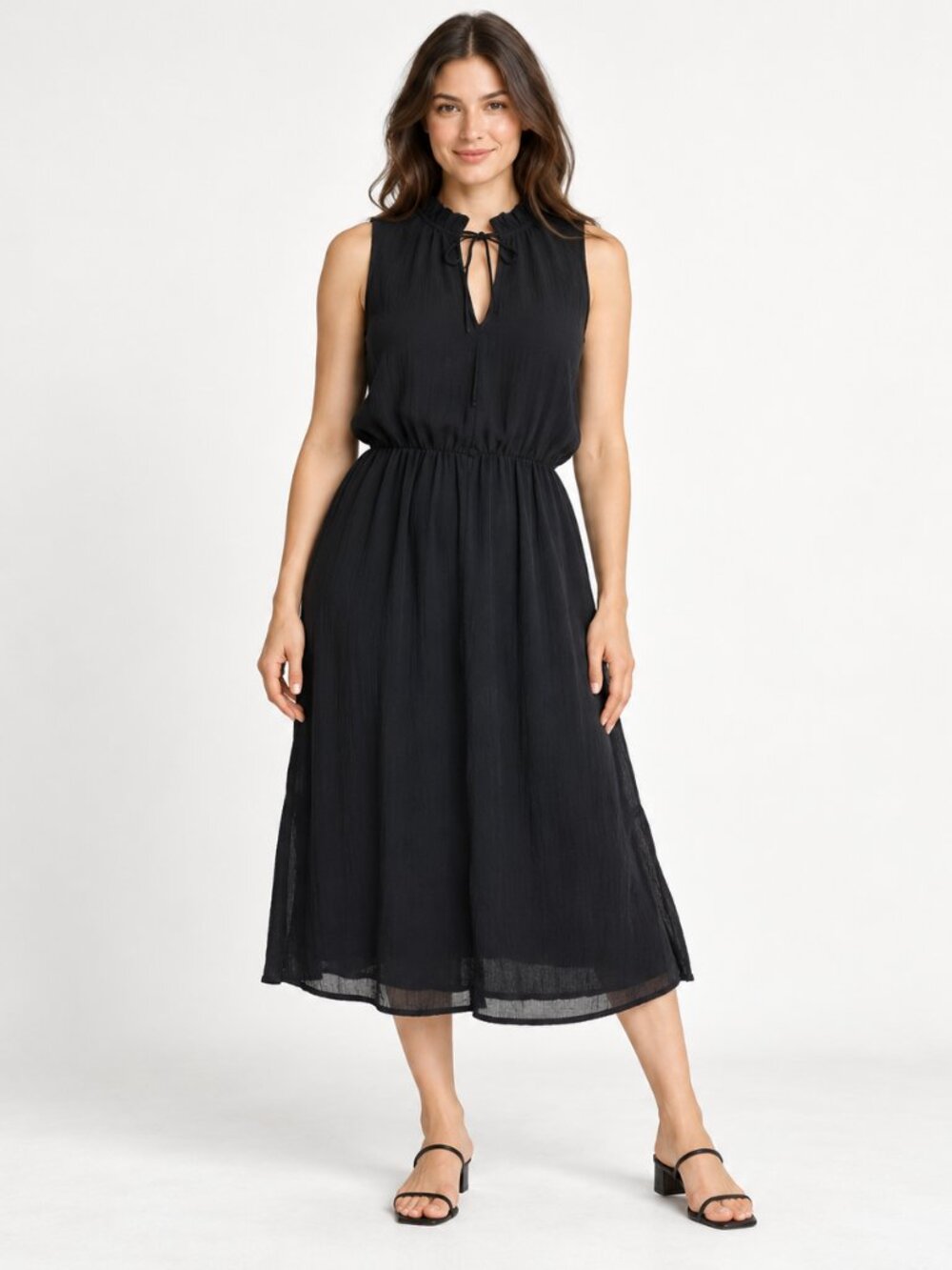 NWOT Tussah Black Sleeveless Tie Neck Lace Up Midi Dress Size 12